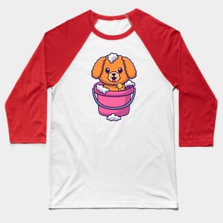 Cute Poodle Dog Bathing In Bucket With Bubble Cartoon Baseball T-Shirt